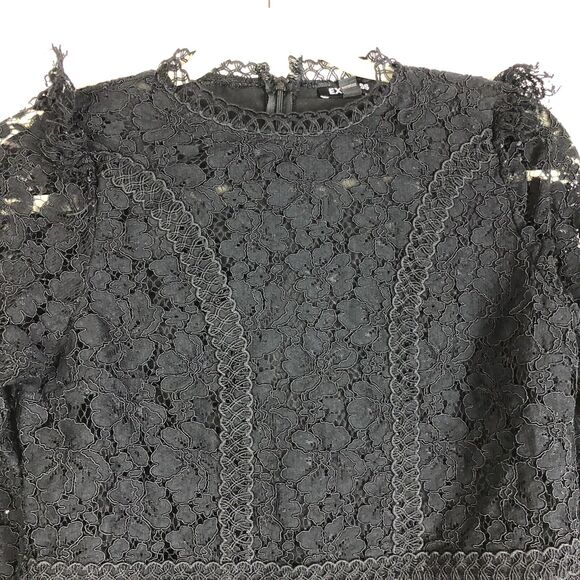 EXPRESS Black Lace Ruffle Long Sleeve Top with Mock Neck Zipper Back Size XS - Picture 3 of 11